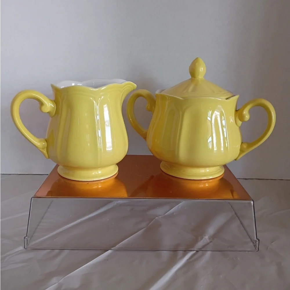 Vintage Yellow Creamer Sugar Bowl Set Bu-Tiers Federalist Ironstone
